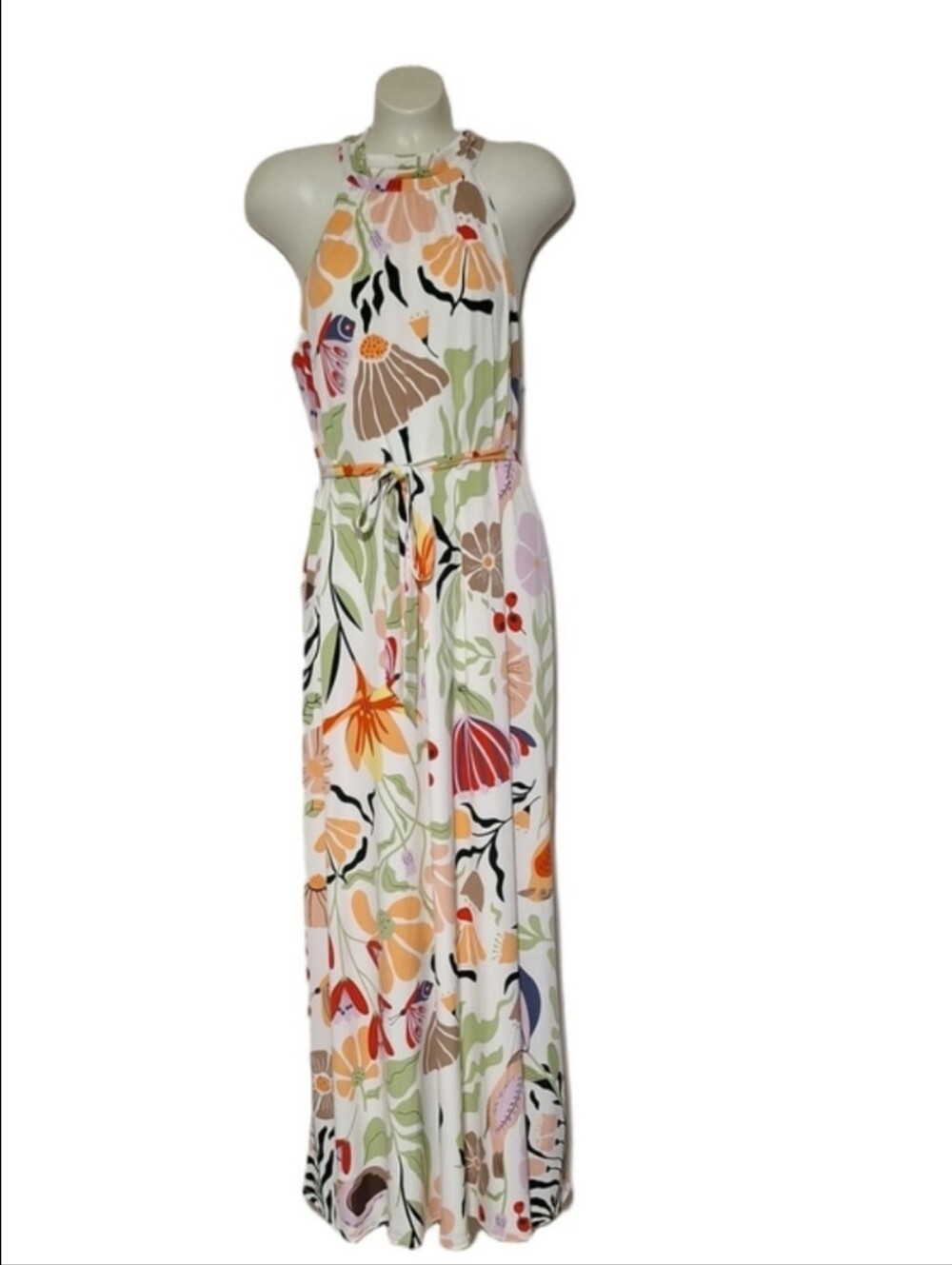 Cato White Floral Halter Maxi Dress with Multicolor Bloom Print
